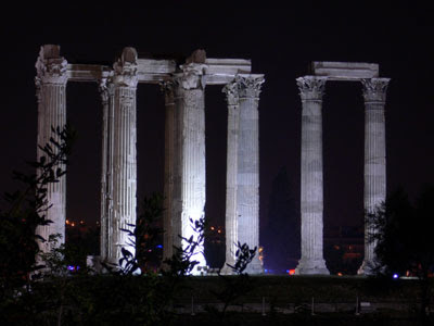 Temple of Olympian Zeus (Olympieion) at night, Athens