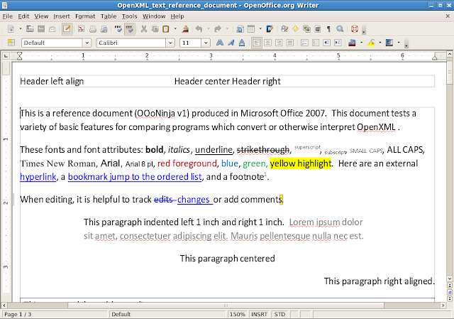 In OpenOffice.org 2.3.1 the results of the OpenXML conversion