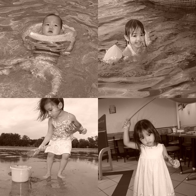 Girls having fun in sepia