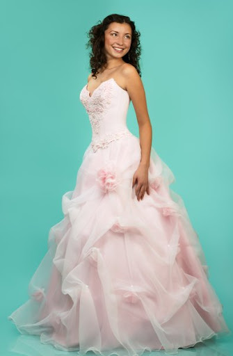 pink bridal gown romantic flowers