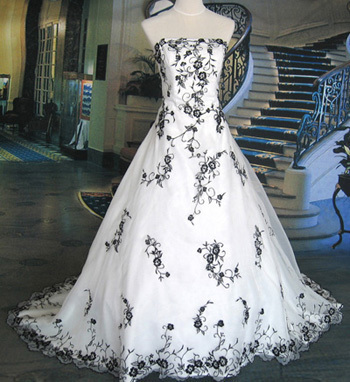 white glam bridal gown~black  embroidery