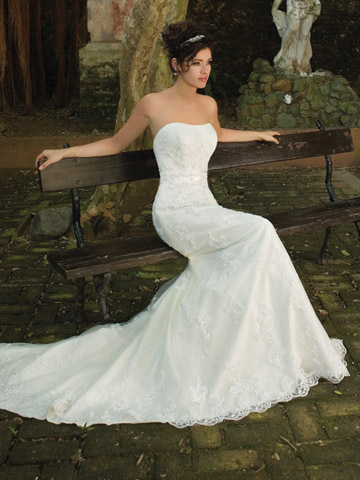 White Strapless Sheath Wedding Dress-Bridal Gown