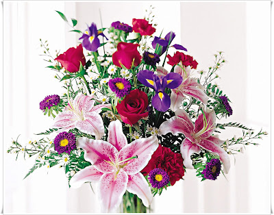 Stunning Beauty Bouquet - Roses, Iris, Stargazer Lilies, Carnations, Asters