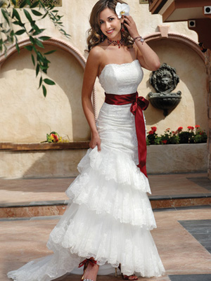 White Wedding Gown, Red Sash