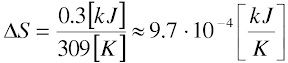 dS=9.7*10^(-4)kJ/K