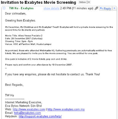 Exabytes invitation for movie screening