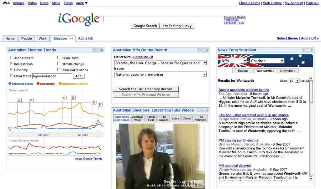 iGoogle gadgets: Election in Australia