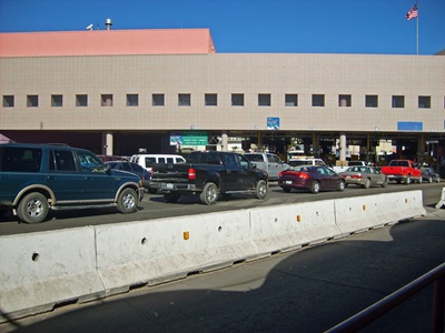 Cars waiting in line to get into USA
