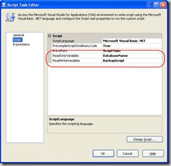 Script Settings for Script Task
