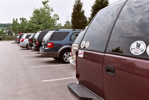 See the empty spot between the SUVs?