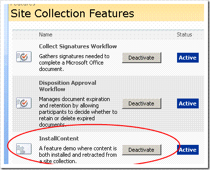 InstallContent demo feature deployed and activated.