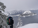 skiining in to Crater Lake, a quick break in a storm that lasted for 2 days
