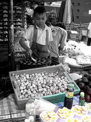 Toddler frying quail eggs - 20 for a buck