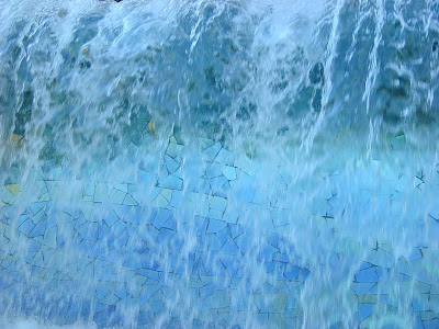 Blue mosaic tile pattern under cascade of water - Fountain at California Adventure/Disneyland - Anaheim, CA. 