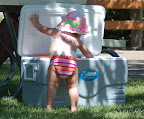 Beach baby getting into the cooler. 