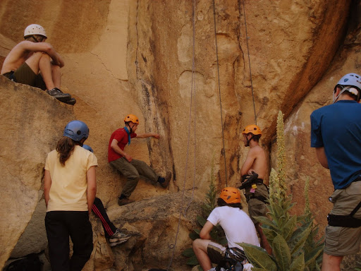 Brandon teaching climbing physics, Smith Rocks