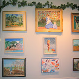 A sampling of Al Mandrachia's paintings, on display in Melrose, MA