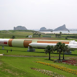 A life-size replica of a HII-A rocket, at the Tanegashima Space Center. That's Kai and Eidan running to check it out.