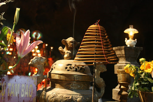 Incense buring at Perfume Pagoda