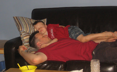 BigE and Dada almost asleep on the couch