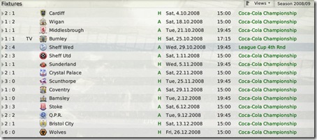 Southampton. The 1st half of 2nd season - Results of matches