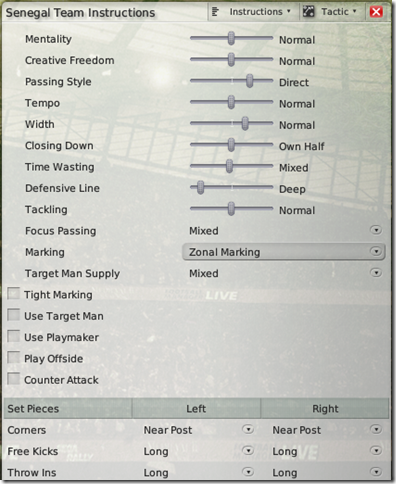 Senegal team instructions, Football Manager 2008