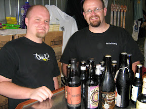 Tim Bulkley and Tomme Arthur about to taste some beer from Tim's massive collection