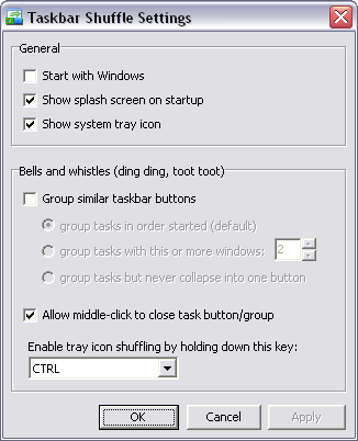 Taskbar Shuffle Setting Window