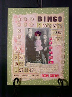 This is just a little bit of fun.  The family is my grandmother and her mother and father.  It's on 8x10 canvas board with acrylics, old buttons, and different papers.