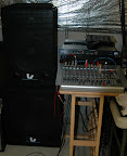 (half of) my current PA setup... L to R: Legion Sound EMI-15 PA cabinet, Legion Sound EMI-18s subwoofer, Audio Technica ATW-T202 wireless mic, Optimus SSM-50 DJ mixer, BBE 362NR Sonic Maximizer, Legion Sound PA7203 power amp, Behringer UB1832FX-Pro mixer