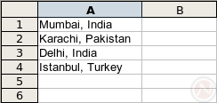 Screenshot: OpenOffice.org 2.4.0: Calc spreadsheet with comma separated values