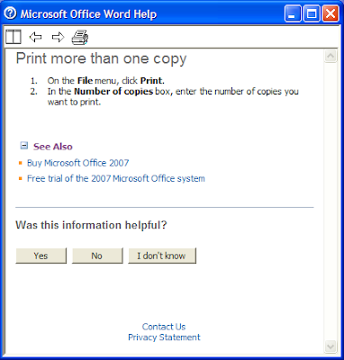 Microsoft Office Word 2003 help showing two up-selling ads for Office 2007