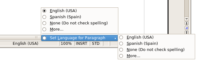 OpenOffice.org 2.4: The status bar allows you to change the language