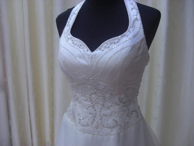 halter bridal gown~embroidery detail