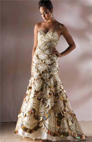 Gold Wedding Evening Gown Sequined Bodice