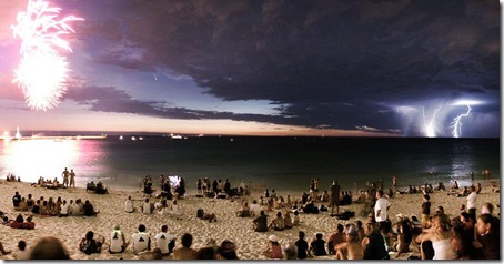 Comet Between Fireworks and Lightning