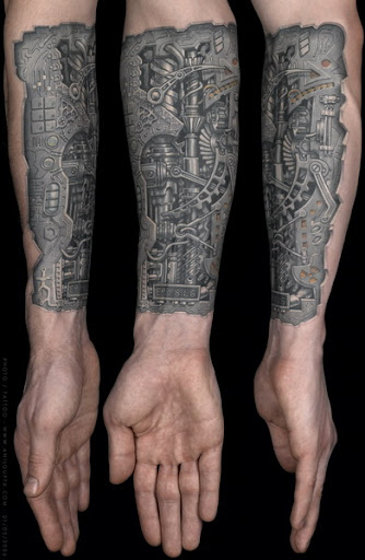 bicep tattoo. Robot arm tattoo design.