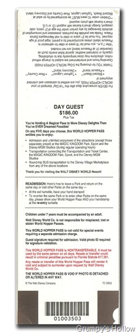 5 Day World Hopper Ticket from 1995 (Back Side)